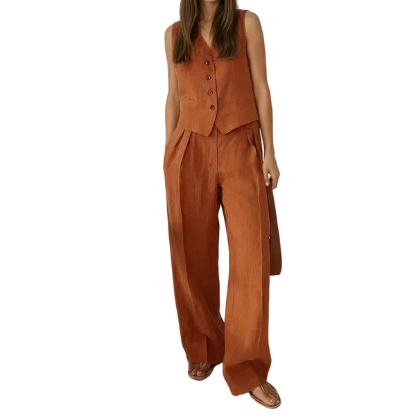 Damen-Set aus Weste mit Knopfleiste und Hose mit weitem Bein-Sets for women-Alpenkind