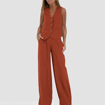 Damen-Set aus Weste mit Knopfleiste und Hose mit weitem Bein-Sets for women-Alpenkind