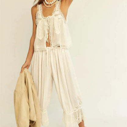 Damen-Set aus Weste mit Spitzenbesatz und Hose mit weitem Bein-Sets for women-Alpenkind