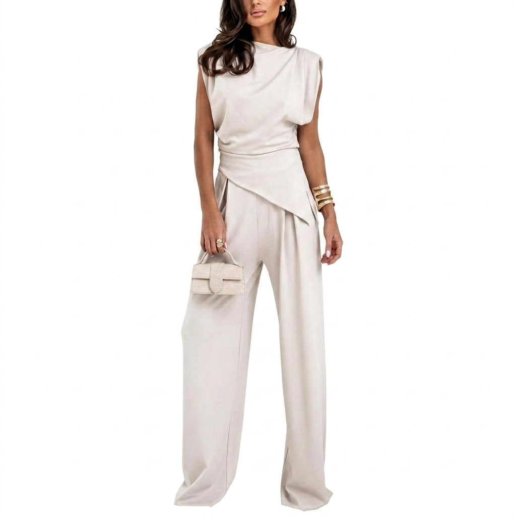 Damen-Set mit ärmellosem Oberteil mit Drapierung und weit geschnittener Hose-Sets for women-Alpenkind