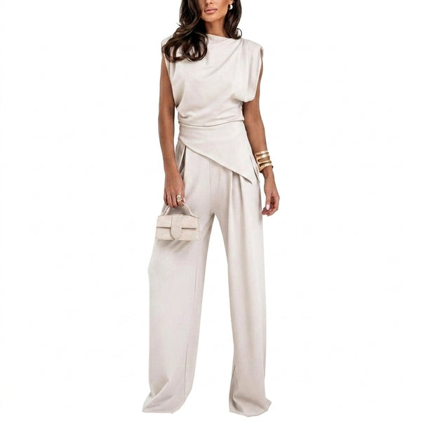 Damen-Set mit ärmellosem Oberteil mit Drapierung und weit geschnittener Hose-Sets for women-Alpenkind