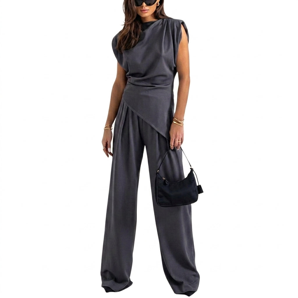 Damen-Set mit ärmellosem Oberteil mit Drapierung und weit geschnittener Hose-Sets for women-Alpenkind
