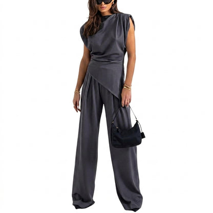 Damen-Set mit ärmellosem Oberteil mit Drapierung und weit geschnittener Hose-Sets for women-Alpenkind