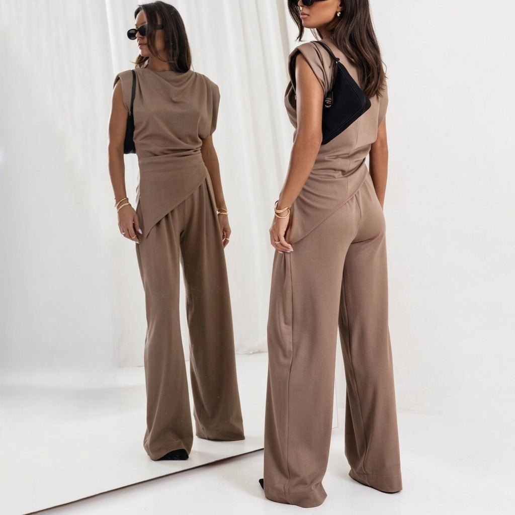 Damen-Set mit ärmellosem Oberteil mit Drapierung und weit geschnittener Hose-Sets for women-Alpenkind