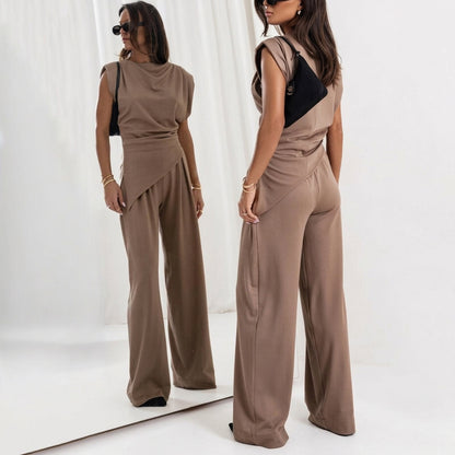 Damen-Set mit ärmellosem Oberteil mit Drapierung und weit geschnittener Hose-Sets for women-Alpenkind