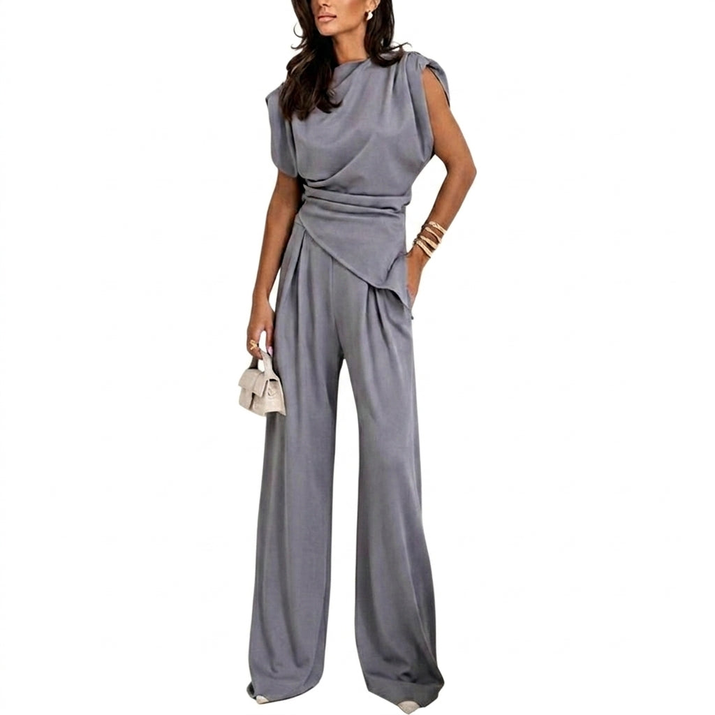Damen-Set mit ärmellosem Oberteil mit Drapierung und weit geschnittener Hose-Sets for women-Alpenkind
