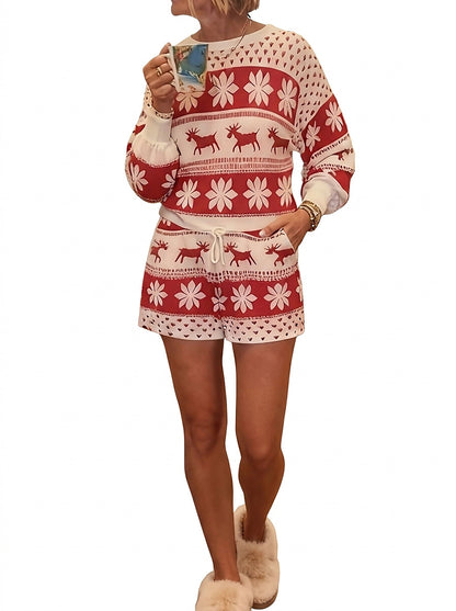 Damen-Set mit Rentier- und Schneeflocken-Print-Sets for women-Alpenkind