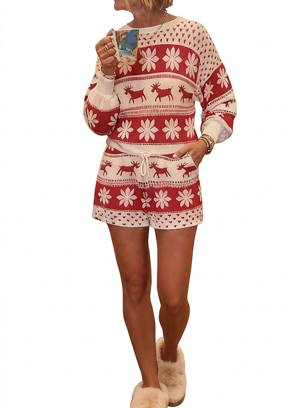 Damen-Set mit Rentier- und Schneeflocken-Print-Sets for women-Alpenkind