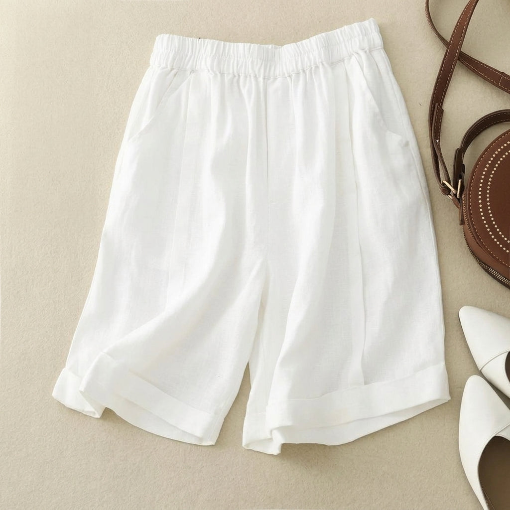 Damen Shorts mit elastischem Bund, umgeschlagenem Saum und Seitentaschen-Shorts for women-Alpenkind