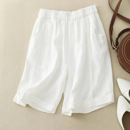Damen Shorts mit elastischem Bund, umgeschlagenem Saum und Seitentaschen-Shorts for women-Alpenkind