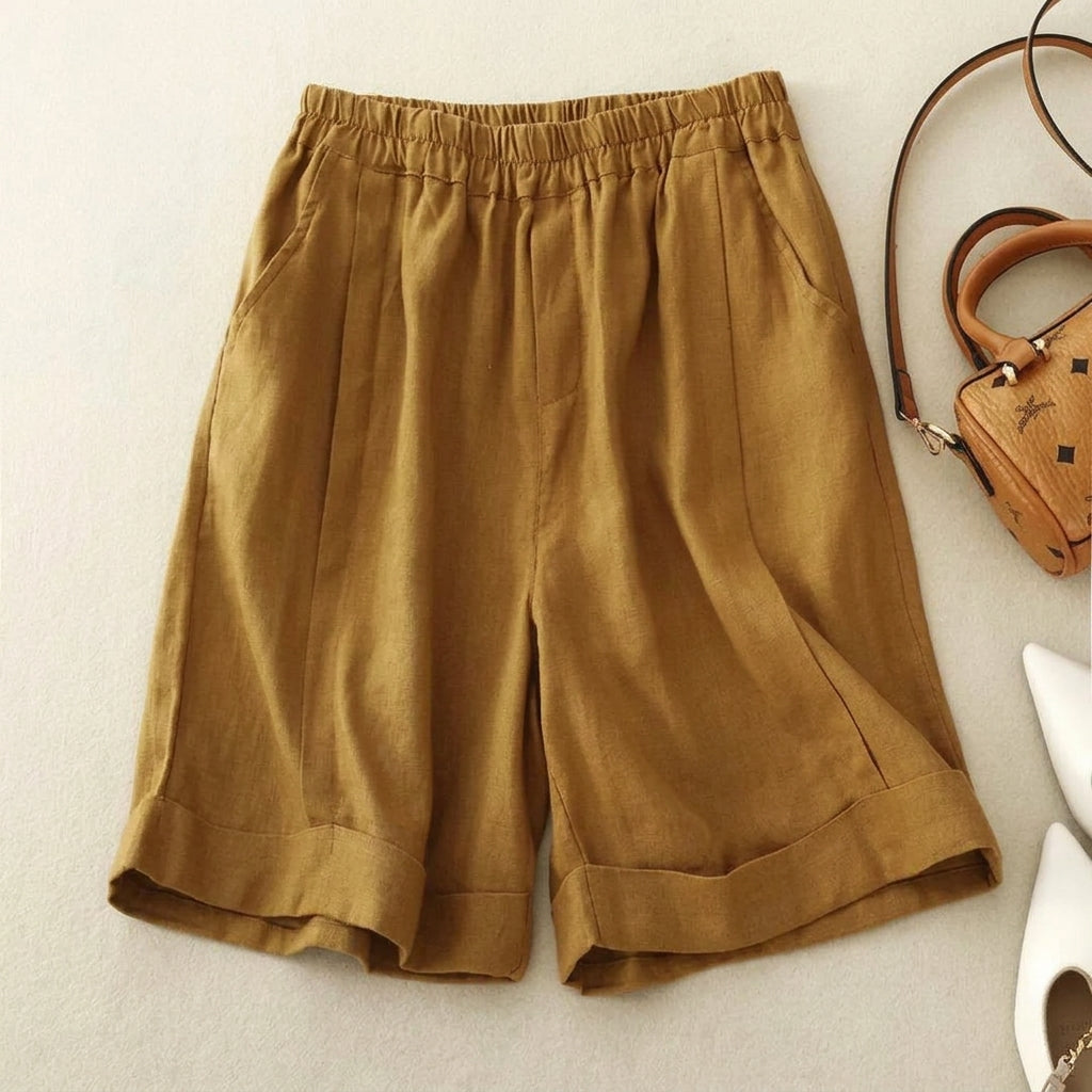 Damen Shorts mit elastischem Bund, umgeschlagenem Saum und Seitentaschen-Shorts for women-Alpenkind