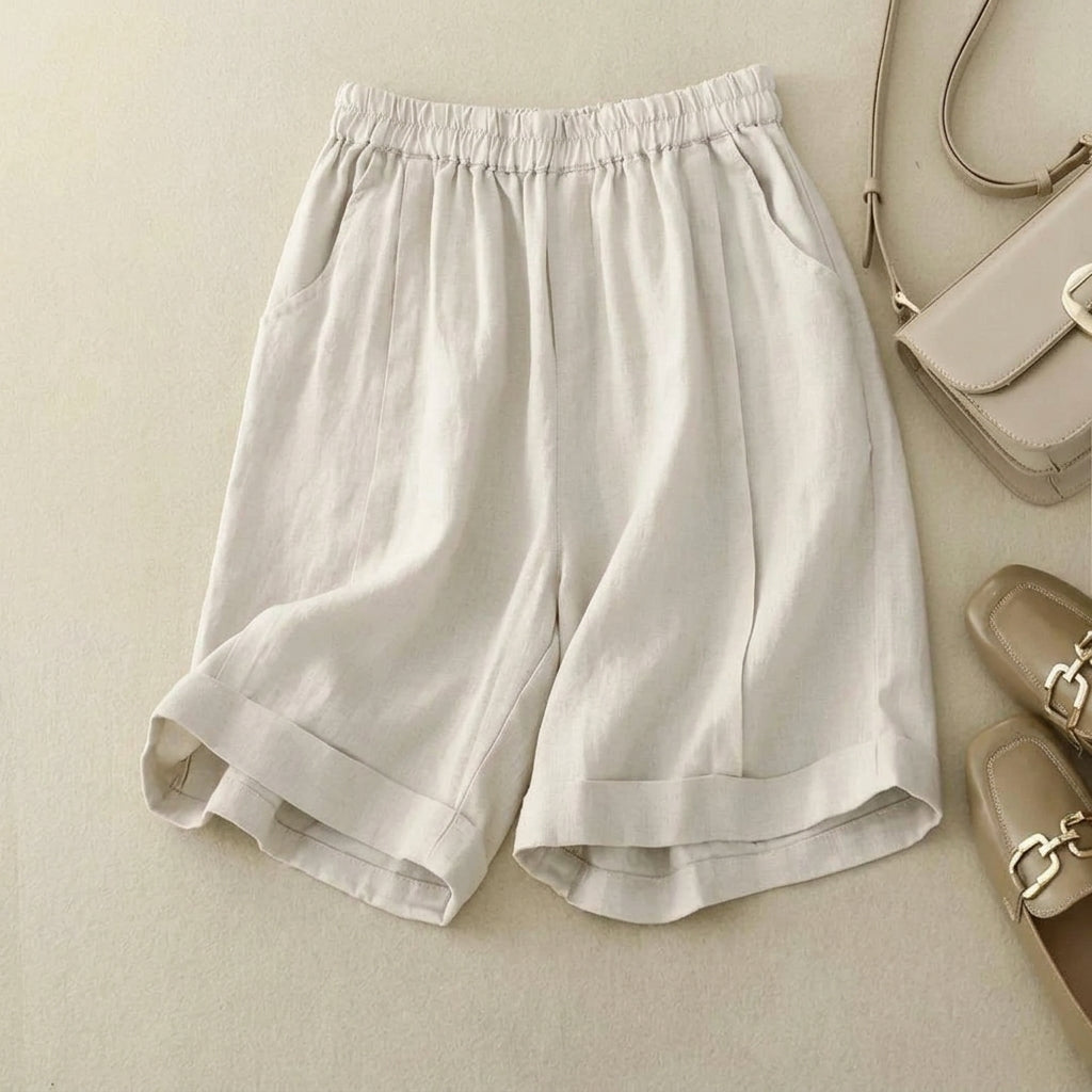 Damen Shorts mit elastischem Bund, umgeschlagenem Saum und Seitentaschen-Shorts for women-Alpenkind