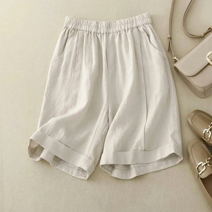 Damen Shorts mit elastischem Bund, umgeschlagenem Saum und Seitentaschen-Shorts for women-Alpenkind