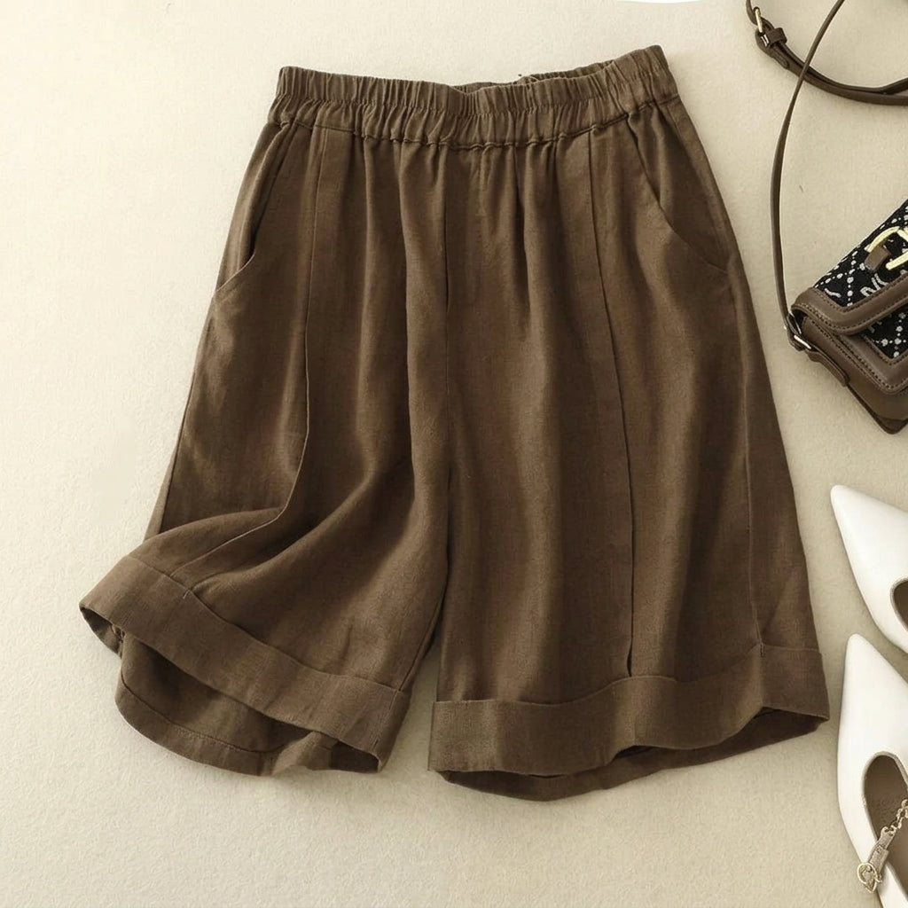 Damen Shorts mit elastischem Bund, umgeschlagenem Saum und Seitentaschen-Shorts for women-Alpenkind