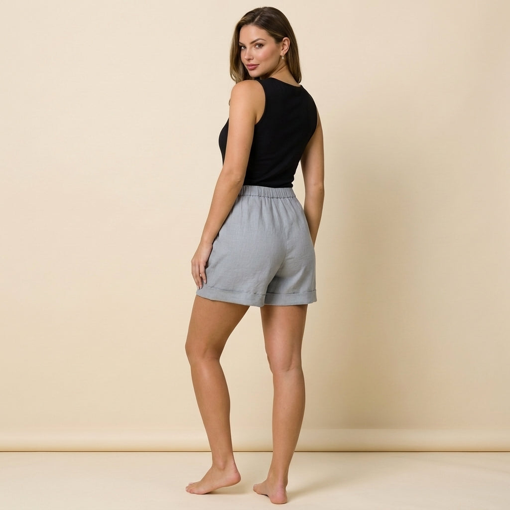 Damen Shorts mit elastischem Bund, umgeschlagenem Saum und Seitentaschen-Shorts for women-Alpenkind