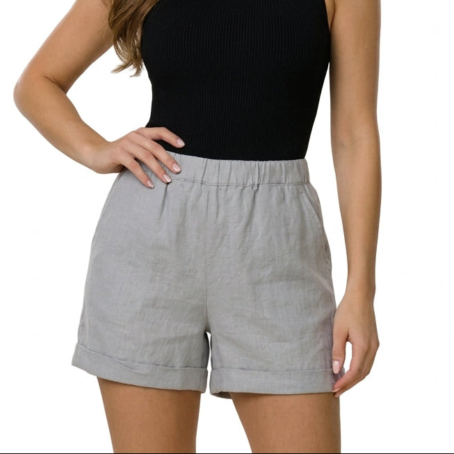 Damen Shorts mit elastischem Bund, umgeschlagenem Saum und Seitentaschen-Shorts for women-Alpenkind