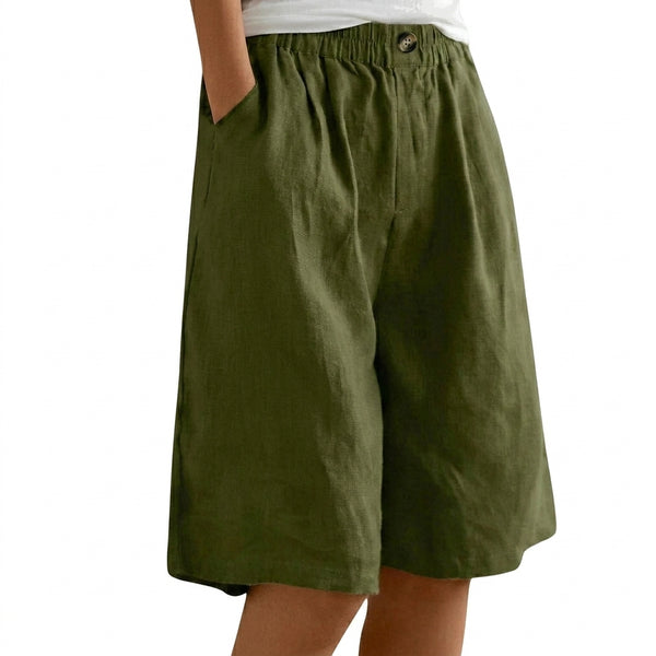 Damen Shorts mit elastischem Bund und Knopf und weitem Bein-Shorts for women-Alpenkind