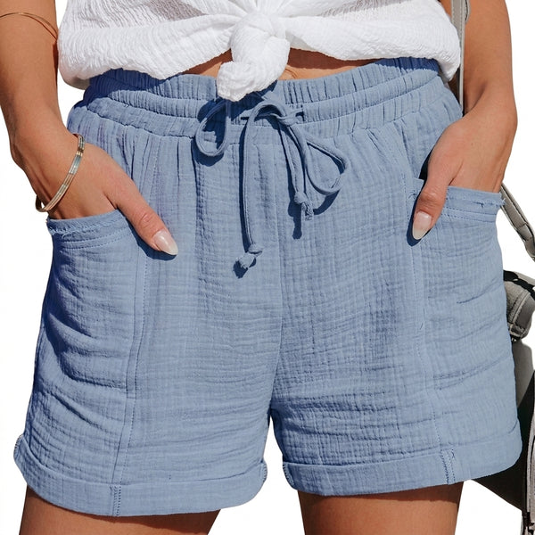 Damen Shorts mit elastischem Bund und Kordelzug sowie aufgesetzten Taschen und umgeschlagenen Säumen-Shorts for women-Alpenkind