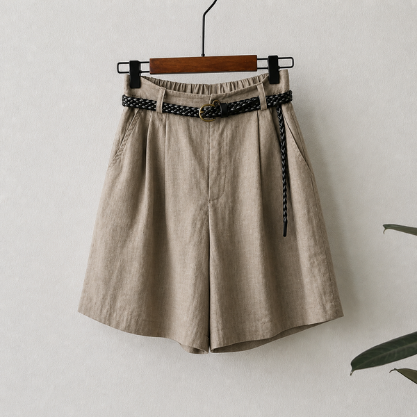 Damen Shorts mit hohem Bund, Falten, Gürtelschlaufen und Seitentaschen-Shorts for women-Alpenkind