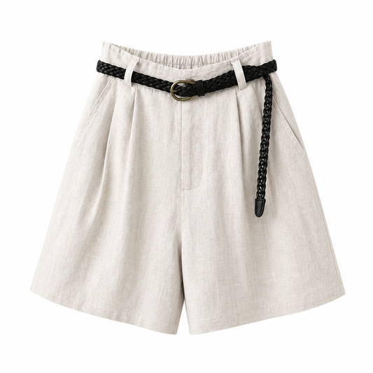 Damen Shorts mit hohem Bund, Falten, Gürtelschlaufen und Seitentaschen-Shorts for women-Alpenkind