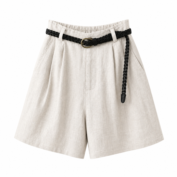 Damen Shorts mit hohem Bund, Falten, Gürtelschlaufen und Seitentaschen-Shorts for women-Alpenkind