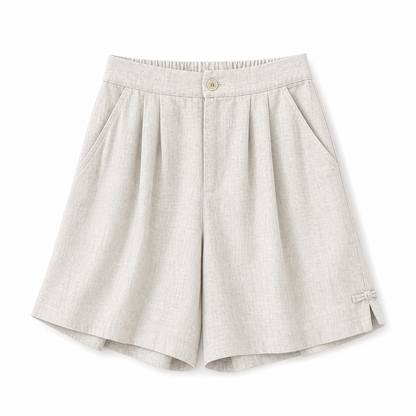Damen Shorts mit hohem Bund, Knopfverschluss, Falten und Seitentaschen-Shorts for women-Alpenkind