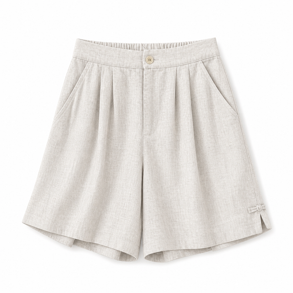 Damen Shorts mit hohem Bund, Knopfverschluss, Falten und Seitentaschen-Shorts for women-Alpenkind