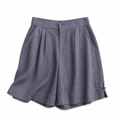 Damen Shorts mit hohem Bund, Knopfverschluss, Falten und Seitentaschen-Shorts for women-Alpenkind