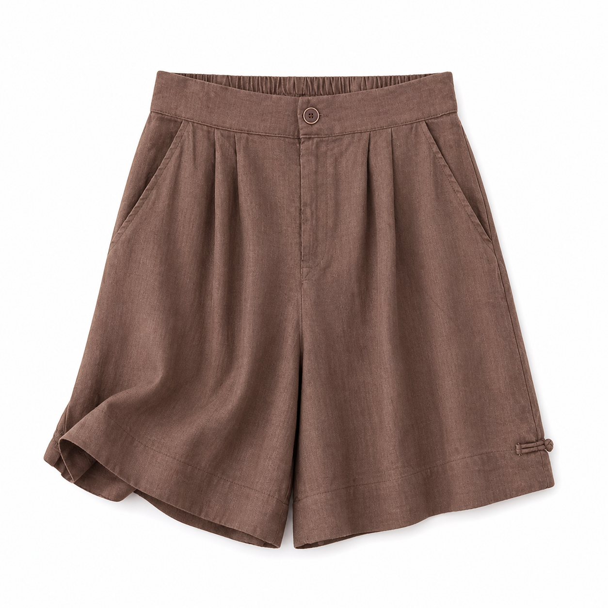 Damen Shorts mit hohem Bund, Knopfverschluss, Falten und Seitentaschen-Shorts for women-Alpenkind