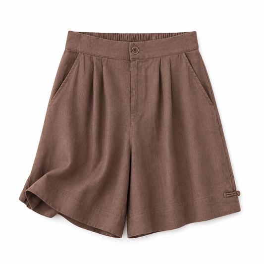 Damen Shorts mit hohem Bund, Knopfverschluss, Falten und Seitentaschen-Shorts for women-Alpenkind