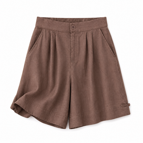 Damen Shorts mit hohem Bund, Knopfverschluss, Falten und Seitentaschen-Shorts for women-Alpenkind
