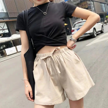 Damen-Shorts mit hohem Bund, Kordelzug und Seitentaschen-Shorts for women-Alpenkind