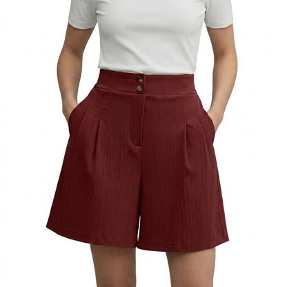 Damen Shorts mit hohem Bund und weitem Bein sowie Falten und zwei Knöpfen-Shorts for women-Alpenkind
