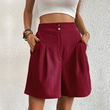 Damen Shorts mit hohem Bund und weitem Bein sowie Falten und zwei Knöpfen-Shorts for women-Alpenkind