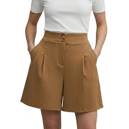Damen Shorts mit hohem Bund und weitem Bein sowie Falten und zwei Knöpfen-Shorts for women-Alpenkind