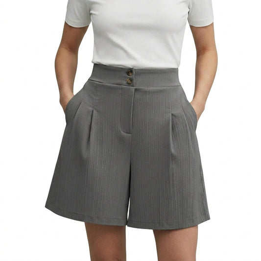 Damen Shorts mit hohem Bund und weitem Bein sowie Falten und zwei Knöpfen-Shorts for women-Alpenkind
