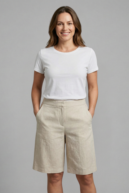 Damen-Shorts mit hoher Taille, knielang mit schrägen Taschen-Shorts for women-Alpenkind