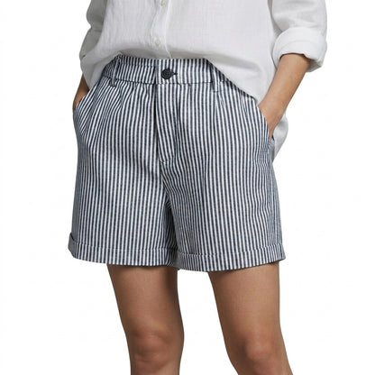 Damen Shorts mit vertikalen Streifen und hoher Taille und umgeschlagenem Saum und Gürtelschlaufen-Shorts for men-Alpenkind