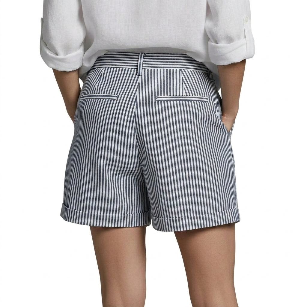 Damen Shorts mit vertikalen Streifen und hoher Taille und umgeschlagenem Saum und Gürtelschlaufen-Shorts for men-Alpenkind