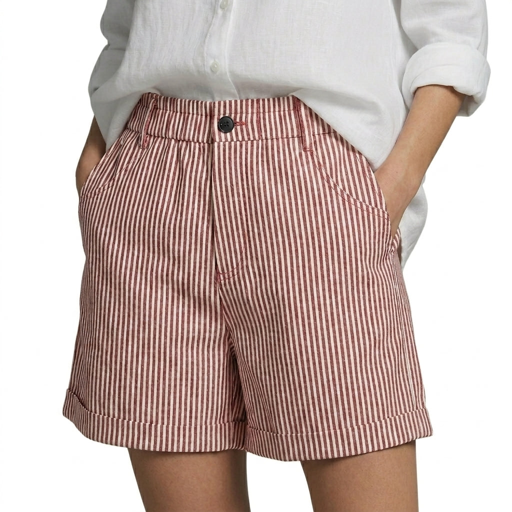 Damen Shorts mit vertikalen Streifen und hoher Taille und umgeschlagenem Saum und Gürtelschlaufen-Shorts for men-Alpenkind