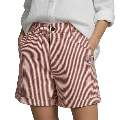 Damen Shorts mit vertikalen Streifen und hoher Taille und umgeschlagenem Saum und Gürtelschlaufen-Shorts for men-Alpenkind