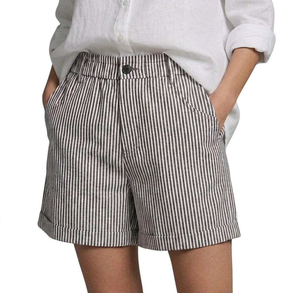 Damen Shorts mit vertikalen Streifen und hoher Taille und umgeschlagenem Saum und Gürtelschlaufen-Shorts for men-Alpenkind