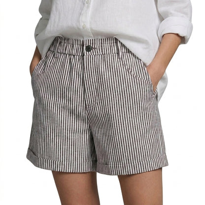 Damen Shorts mit vertikalen Streifen und hoher Taille und umgeschlagenem Saum und Gürtelschlaufen-Shorts for men-Alpenkind