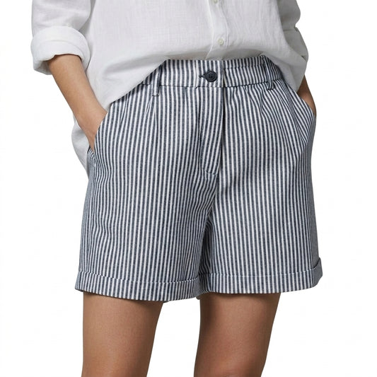 Damen Shorts mit vertikalen Streifen und hoher Taille und umgeschlagenem Saum und Gürtelschlaufen-Shorts for men-Alpenkind