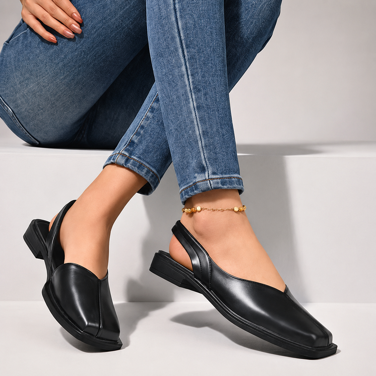 Damen Slingback Flache Schuhe mit Quadratischer Spitze-Footwear for women-Alpenkind