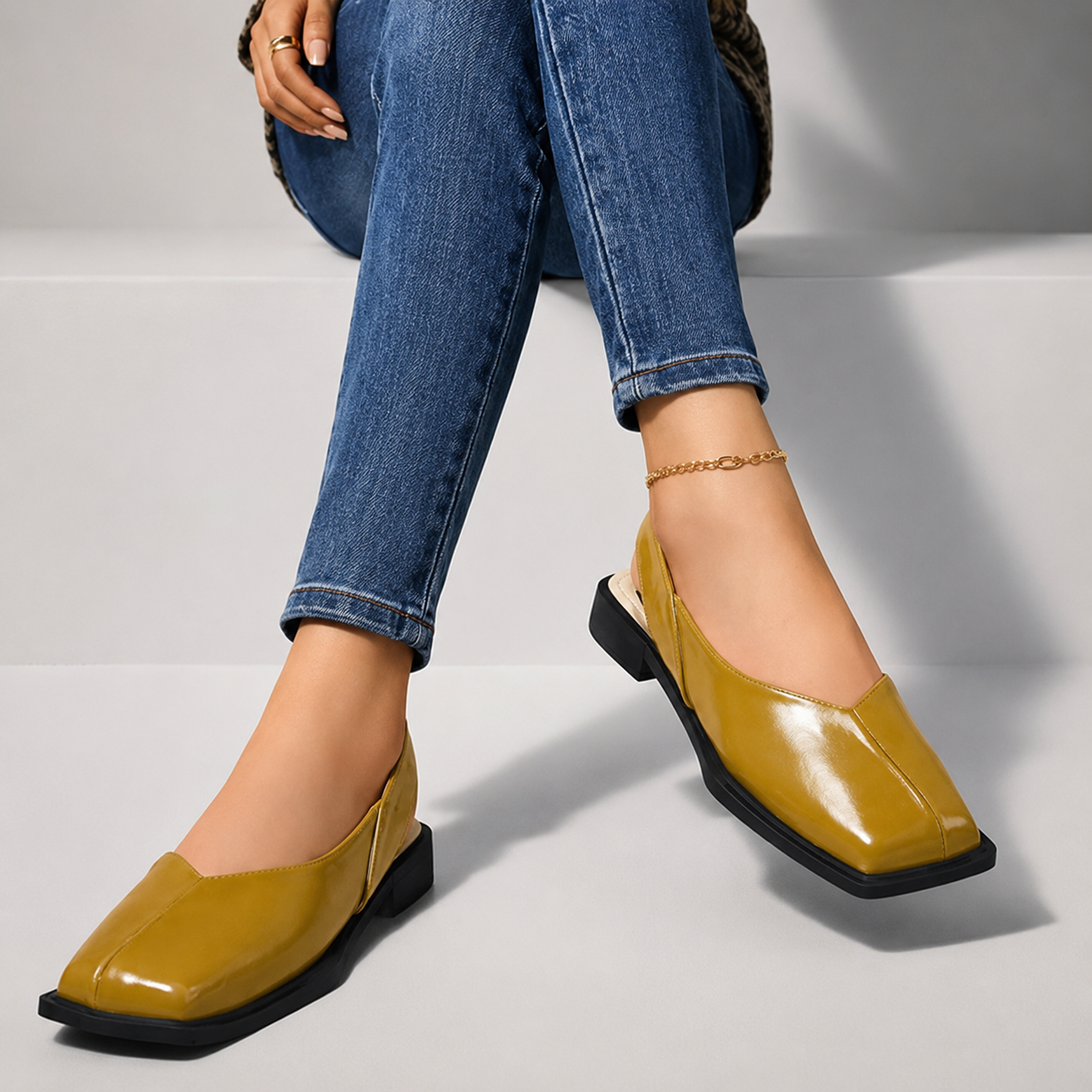 Damen Slingback Flache Schuhe mit Quadratischer Spitze-Footwear for women-Alpenkind