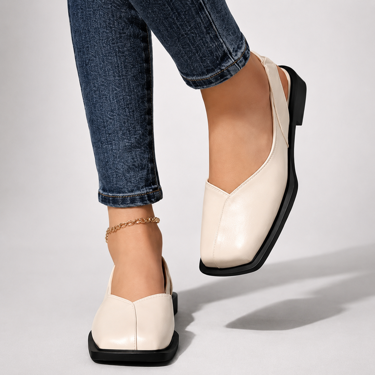 Damen Slingback Flache Schuhe mit Quadratischer Spitze-Footwear for women-Alpenkind