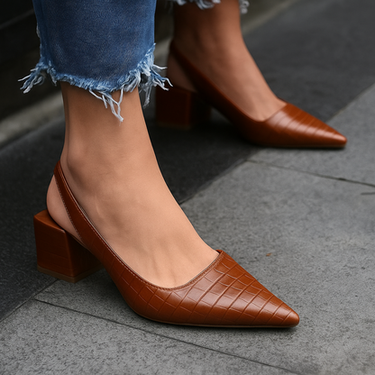 Damen Slingback-Pumps mit spitzer Kappe und Blockabsatz-Footwear for women-Alpenkind
