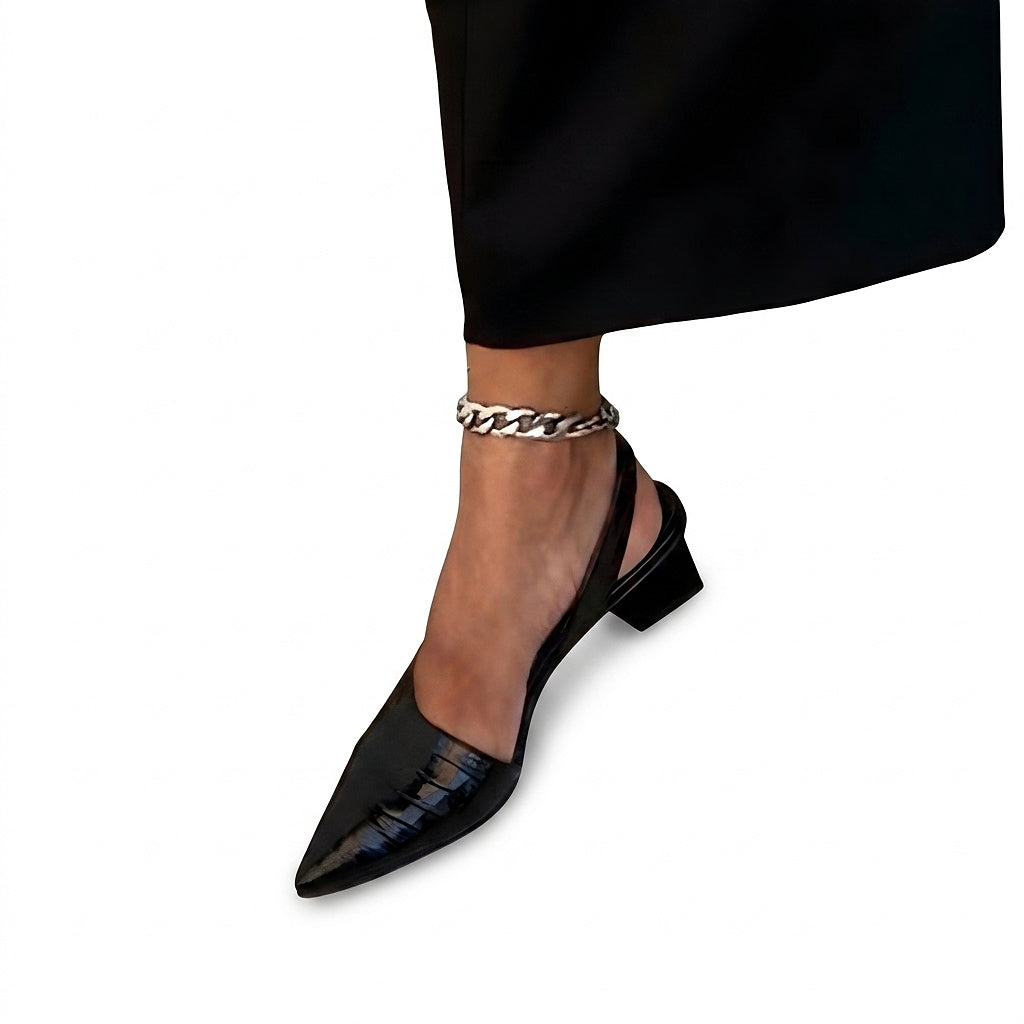 Damen Slingback-Pumps mit spitzer Kappe und Blockabsatz-Footwear for women-Alpenkind