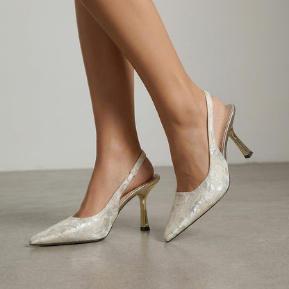 Damen-Slingback-Pumps mit spitzer Zehenpartie und gemustertem Obermaterial-Footwear for women-Alpenkind